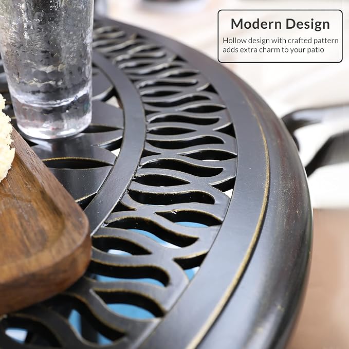 MEETWARM 35.4" Round Patio Dinning Table, Outdoor Cast Aluminum Dinning Table with 2" Umbrella Hole, Dark Bronze
