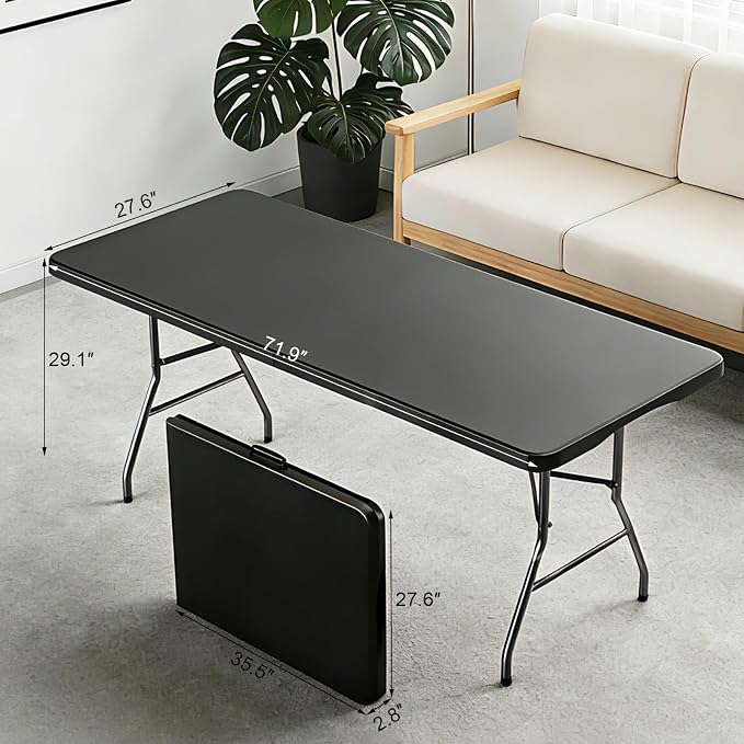 6FT Folding Tables – Heavy Duty Portable Foldable Picnic Table with Built-in Handle, 450 lb Capacity – Ideal for Events, Parties, Crafts, Camping & Dining (10-Pack, Black)