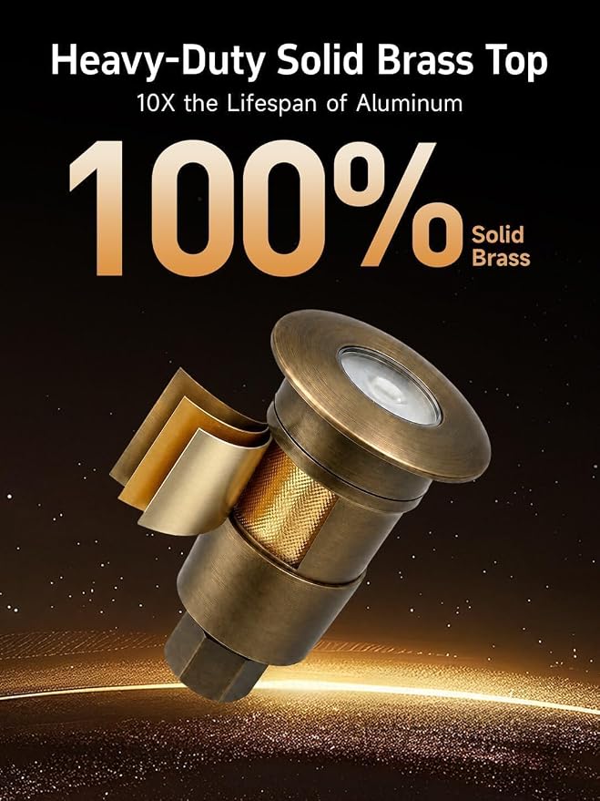 Mini Brass Well Light, 12V IP65 Drive-Over, 1 Pack | Solid Brass Body, Replaceable MR8 Bulb, PVC Sleeve, IP65 Waterproof, ETL Listed, Transformer & Wire Sold Separately