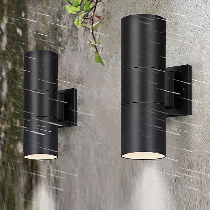 Dusk to Dawn Outdoor Lighting, Cylinder Up Down Wall Sconce | Exterior Light Fixture Outdoor Wall Lights with A19 Bulbs Included, ETL Listed Black Fixture for Garage ,Porch,Front Door