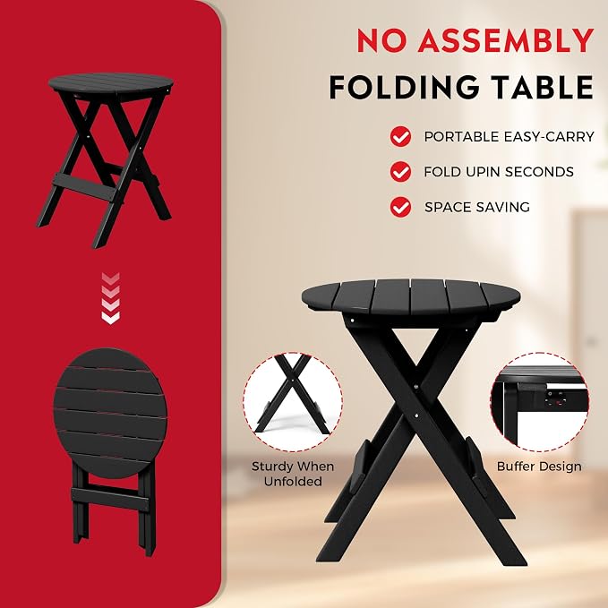 Costaelm Outdoor Bistro Table and Chairs Set of 2, Round Portable Folding Bar Height Barstool Set of 3, Tall Balcony Pub High Top Table 3 piece Patio Set for Deck, Backyard, Garden, Black