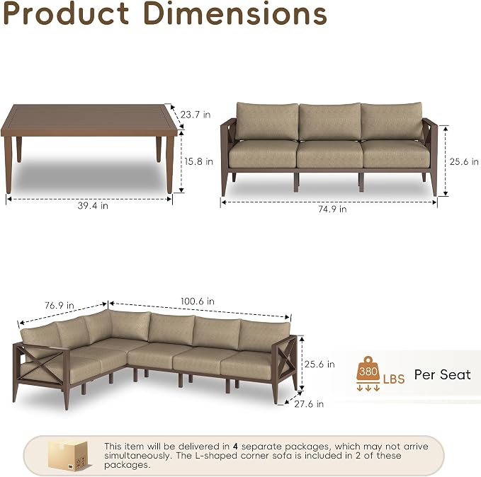 Patio Sectional Sofa Set 9 Seat Outdoor Conversation Set with Cushions, Aluminum Patio Furniture for Backyard Deck Garden Seating