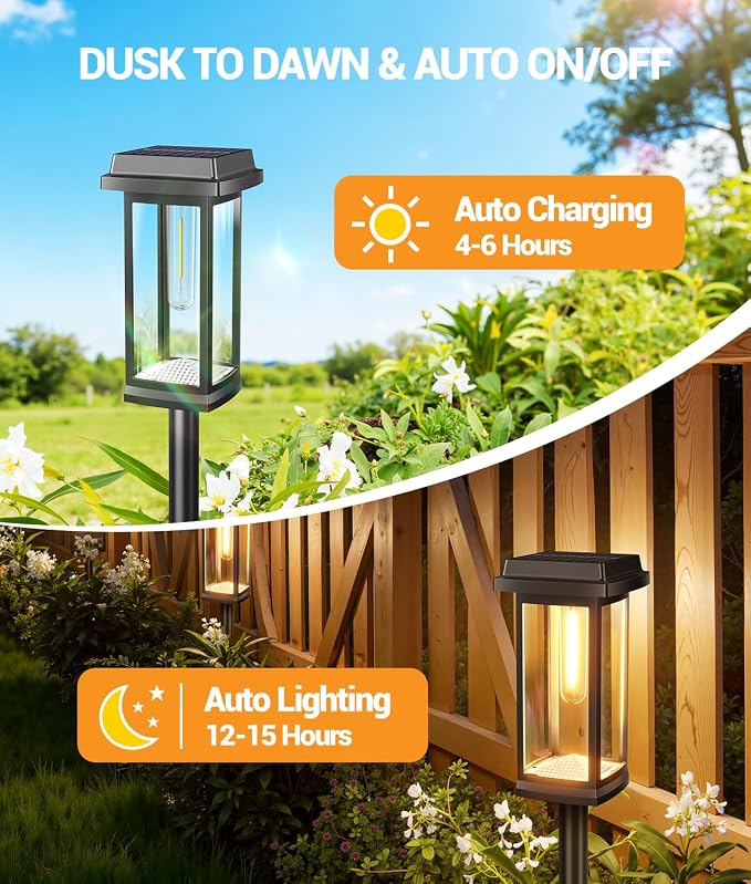 Solar Pathway Lights Outdoor, 4 Pack Upgraded Solar Garden Lights Solar Powered, Solar Lights Outdoor Waterproof IP65, 15 Hours Outdoor Solar Lights for Yard Patio Landscape Walkway Driveway Decor