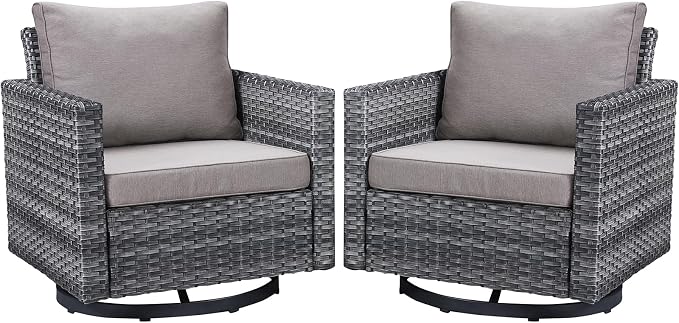 Belord Wicker Chairs Outdoor Bistro Set Oversize Patio Swivel Rocker, Rattan Outdoor Seating Set of 2 Swivel Glider Chairs Wicker Furniture for Porch Deck Backyard with Water-Resistant