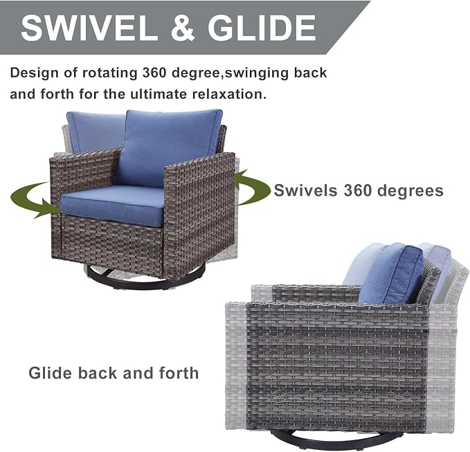 HUMMUH Patio Furniture Set with Fire Pit Table,5 Piece Wicker Outdoor Conversation Sets -Outdoor Swivel Rocker Chairs Patio Sofa for Porch,Garden,Backyard