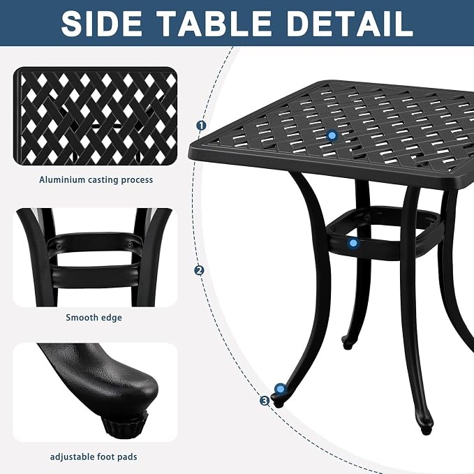 21”Cast Aluminum Outdoor Side Table, Cast Aluminum Patio End Tables, Weather Resistant End Table, Coffee Table for Patio, Porch, Deck, Garden, Black (2, Black)