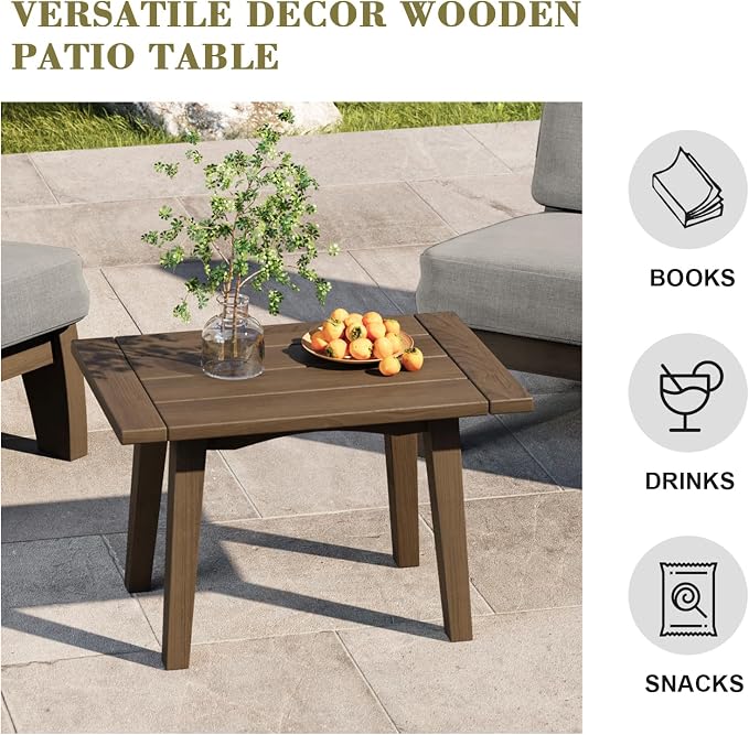 3 Piece Wood Patio Chair Outdoor Bistro Set, All Weather Outdoor Furniture Patio Sofa Chair Backyard Seating Group Conversation Sets with Wooden Side Table - Light Camel