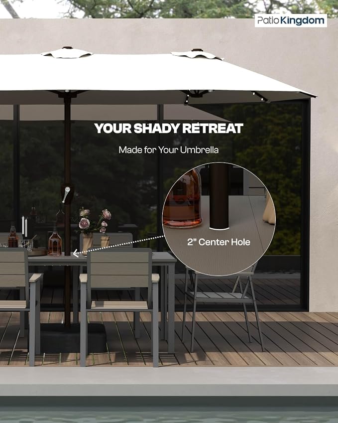 7-Piece Outdoor Dining Set with 11FT Umbrella,Grey | HDPE table, chairs included, aluminum frame, 2" hole design, weather-resistant furniture, perfect for backyard, deck, garden