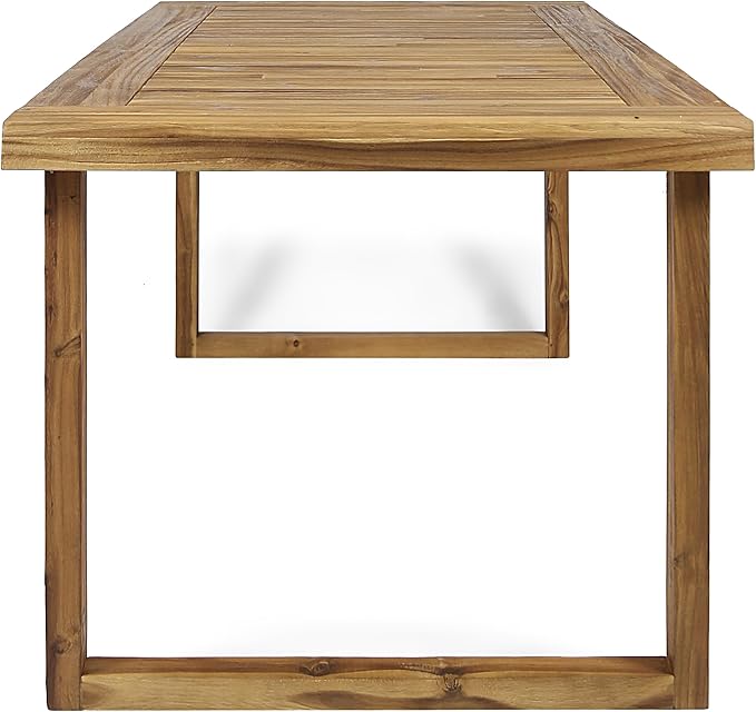 Christopher Knight Home Harly Acacia Wood Patio Dining Set for 6, Solid Wood Outdoor Dining Table Set for 6, 7 Piece Outdoor Dining Set with Rectangular Table and Wicker Backrest, Teak+Cream
