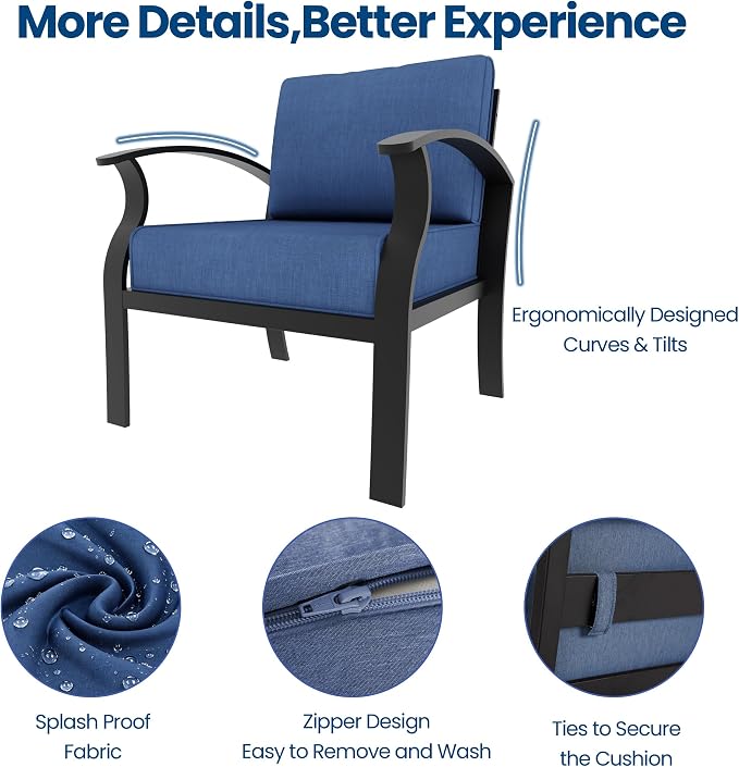 Aluminum Outdoor Patio Furniture Set,5 Seats Patio Conversation Sets with Rectangular Coffee Table,Metal Patio Sectional Furniture Set with 5.1" Thickened Cushions,Navy Blue