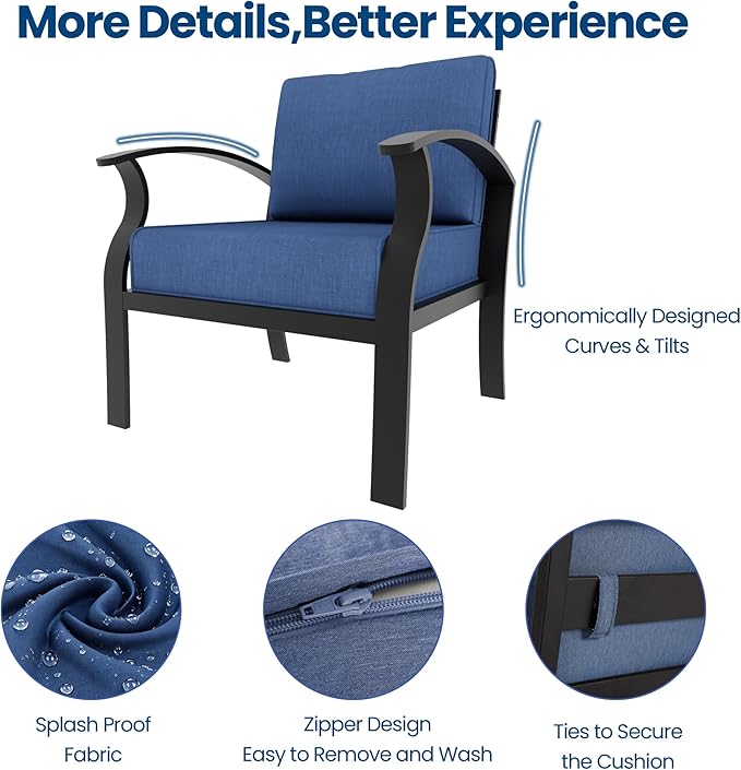 Aluminum Outdoor Patio Furniture Set,5 Pieces 8 Seats Patio Conversation Sets with 45" Propane Fire Pit Table,Metal Patio Sectional Furniture Set w/5.1" Cushions for Deck,Backyard,Navy Blue