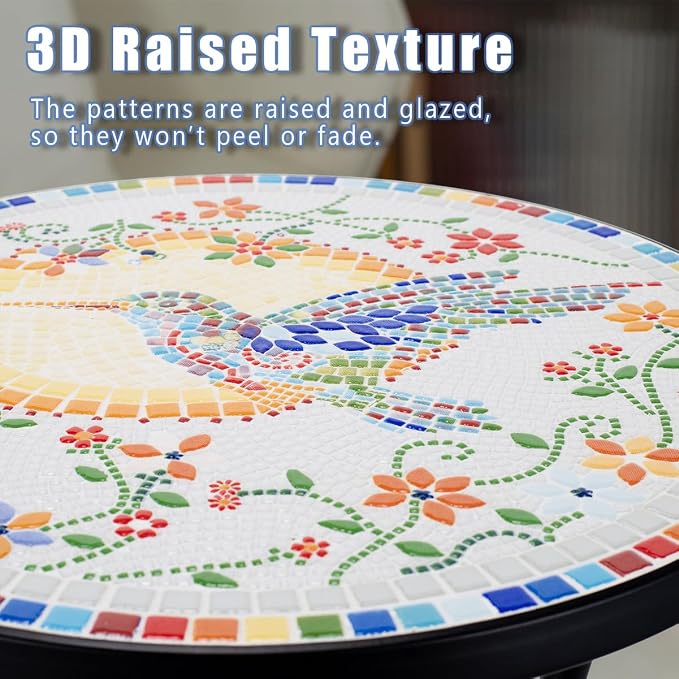 Mosaic Outdoor Side Table Small Round Patio Table Plant Stand | 21" Accent End Table with 14" Ceramic Tile Top for Small Spaces Porch Pool Garden Decor Indoor Living Room Bedroom Balcony