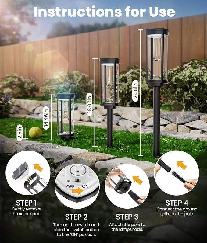 ALFIOT Solar Pathway Lights Outdoor, IP65 Waterproof Auto On/Off Solar Garden Lights Solar Powered Landscape Lighting for Yard Patio Walkway (Warm White, 4pack)