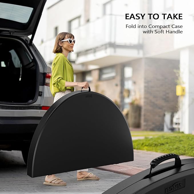 VINGLI Black 48" Round Bi-Folding Commercial Table, 4 Feet Portable Plastic Dining Card Table for Kitchen or Outdoor Party Wedding Event, 4-Pack