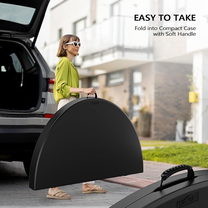 VINGLI Black 48" Round Bi-Folding Commercial Table, 4 Feet Portable Plastic Dining Card Table for Kitchen or Outdoor Party Wedding Event, 5-Pack