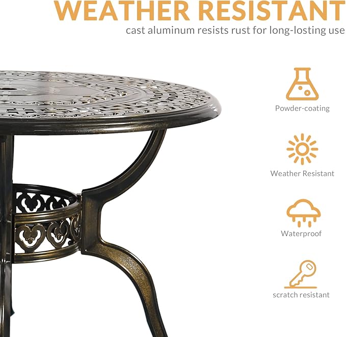5-Piece Outdoor Patio Dining Set, All-Weather Cast Aluminum Patio Furniture Set with 4 Chairs and 38.5" Round Table for Backyard Garden Deck, 2" Umbrella Hole