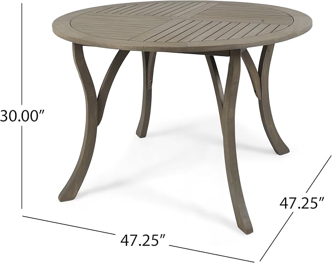 Christopher Knight Home Adn Outdoor 47" Round Acacia Wood Dining Table, Grey