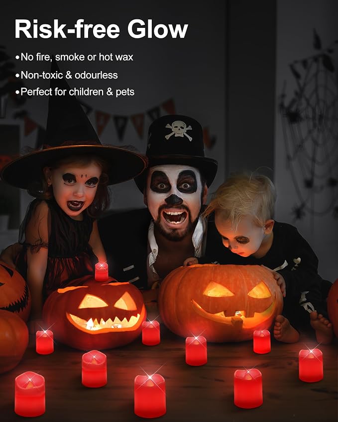 SHYMERY Flameless Votive Candles,Battery Operated LED Candle,24 Pack 200+Hour Flickering Electric Fake Candles in Red for Wedding,Table,Halloween,Festival Celebration,Christmas Decoration