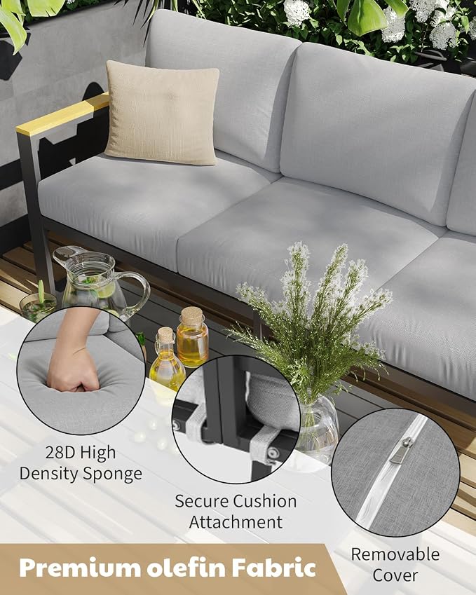 All-Weather Rust-Resistant Aluminum Patio Armchairs Set of 2 – Upgraded Cushions – Durable Metal Outdoor Seating for Balcony, Garden, Deck, Backyard – Gray