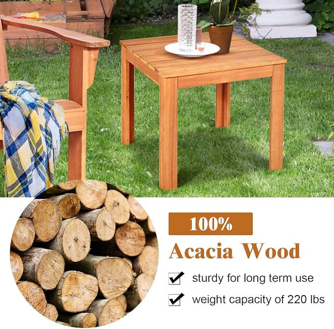 Giantex Outdoor Side Table Set of 2, Acacia Wood Adirondack End Tables W/Oil Finished, 220lbs Weight Capacity, Square for Patio, Backyard, Garden, Poolside & Balcony (2, Natural)