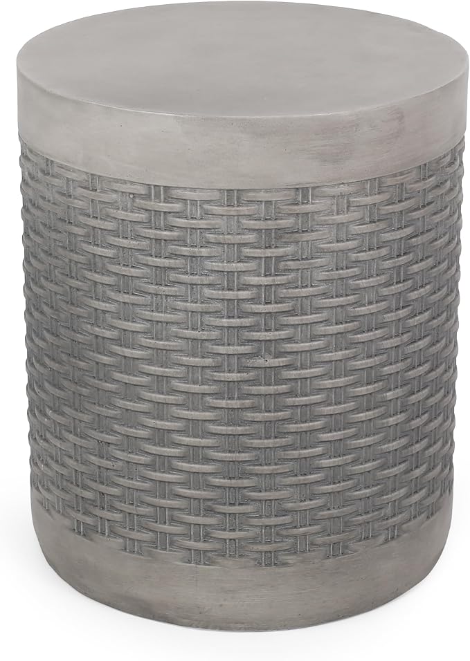 Outdoor Side Table 15.75" Cylindrical Shape Lightweight Concrete-Look Outdoor Indoor Accent Table Decorative Garden Stools, for Patio Porch Living Room, Dark Grey