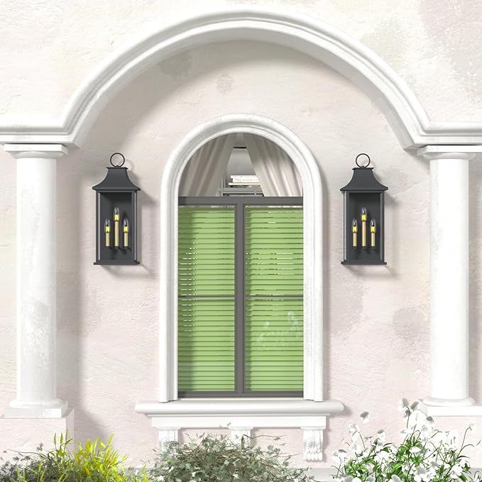 Dusk to Dawn Outdoor Wall Light, Black, 25.3", Aluminium | Large Outdoor Light Fixture, Black Exterior Wall Lantern, Waterproof Outside Wall Sconce for House Porch Patio