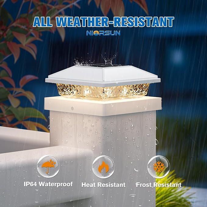 Solar Post Cap Lights,4x4 Post Solar Lights,Warm White,8 Pack White | Fence Post Solar Lights for 4x4 Post Caps Wood Vinyl &5x5 Vinyl Post,IP64 Waterproof Solar Post Lights Outdoor for Deck