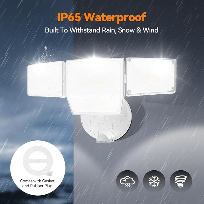 85W 10000LM Dusk to Dawn Outdoor Lighting, 4-Head Super Bright LED Flood Light, 5000K Daylight, IP65 Waterproof Hardwired Exterior Security Light for House Garage, Yard, Backyard (White)