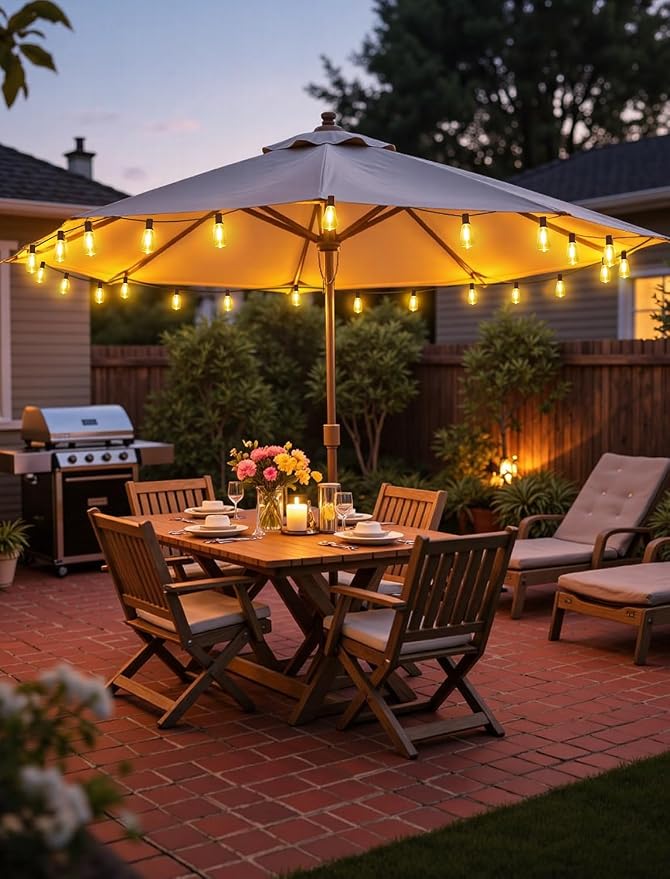 50FT(2x25FT) Outdoor String Lights, Patio Lights with 20+2 LED Dimmable Waterproof ST38 Vintage Shatterproof Bulb for Bistro Cafe Fence, Brown