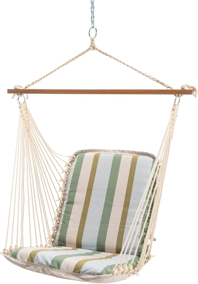 Original Pawleys Island Sunbrella Cushioned Single Swing – Gateway Aloe, Oak Spreader Bar, 350 lb Capacity, 24 in. x 24 in., Handcrafted in the USA