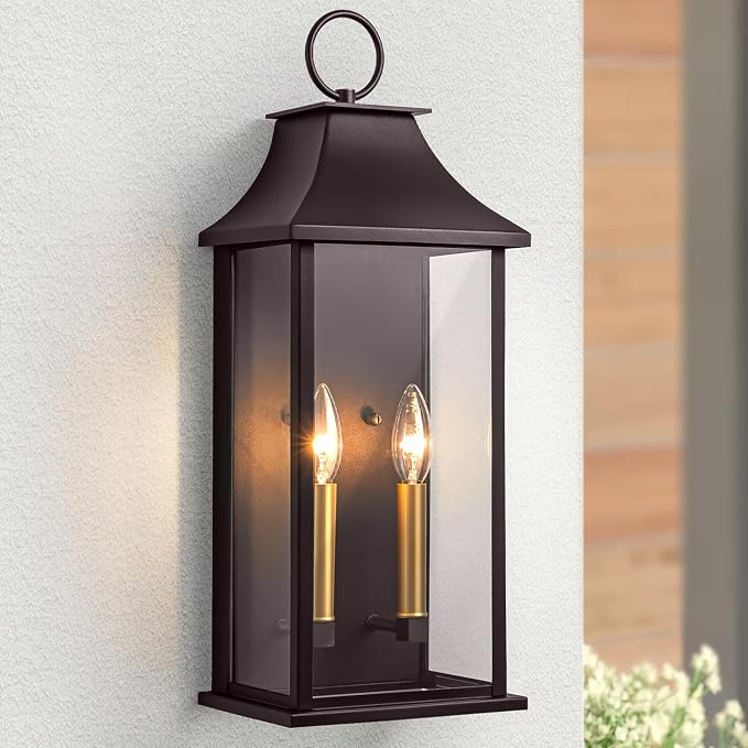 Oil Rubbed Bronze 20.6" Outdoor Wall Light, Aluminium | Dusk to Dawn, Large Outside Wall Sconce, Modern Exterior Wall Lantern with Glass, Waterproof, For House, Porch
