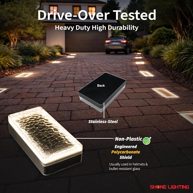 4x8 Solar Ground Lights, 3500K Paver Light, Warm White, 6Pack | Super Bright 100-LEDs, Outdoor Waterproof, Recessed Lighting Bricks, Driveway, Pathway, Walkway, Garden deck, Landscape