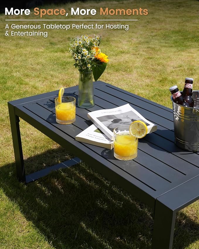 Aluminum Patio Furniture Set, 4 Piece Metal Outdoor Furniture Set with 6″ Thick Washable Cushions & Coffee Table, All Weather Patio Conversation Sets for Yard, Poolside, Garden (Navy Blue)