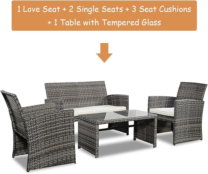 Tangkula AM0948HM Lawn Garden PE Rattan Wicker Furniture (Brown) 4 Piece Outdoor Patio Sofa Set