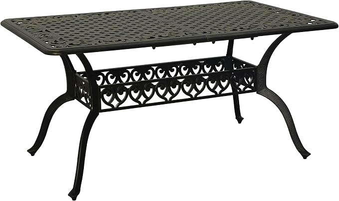 Clihome 59" Outdoor Dining Table 6-Person Cast Aluminum Patio Table with 2" Umbrella Hole Rectangle Patio Dining Table for Yard, Garden, Patio A