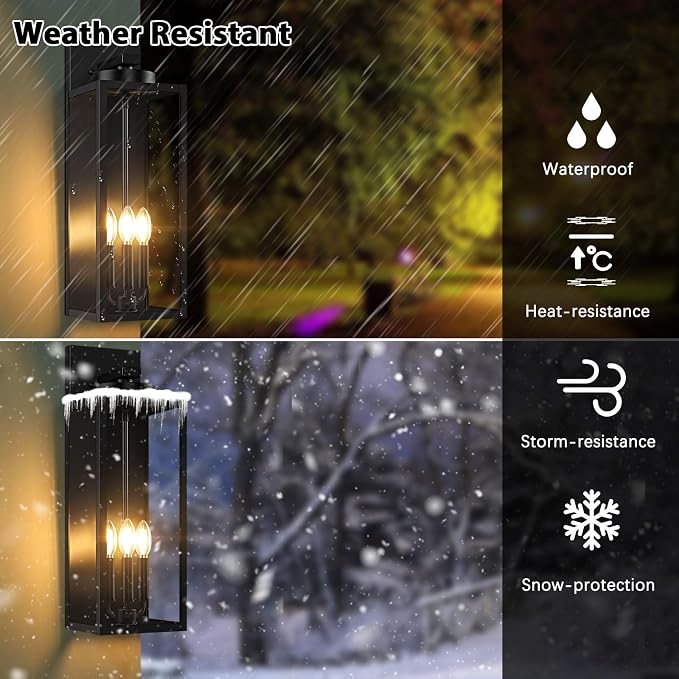 BesLowe 20’’ Large Outdoor Wall Lights, Modern Black Exterior Wall Lanterns | Waterproof Metal Construction, Rust-resistant, Quick & Easy Installation, Clear Glass Shades & E12 Socket