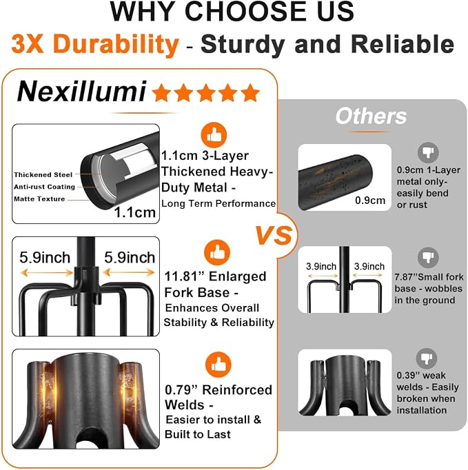 4 Pack String Light Poles for Outside, Upgraded Heavy-Duty Metal Light Poles for Outdoor String Lights with Fork, Adjustable Lighting Accessories for Patio Decor Backyard Pergola Garden Decorations