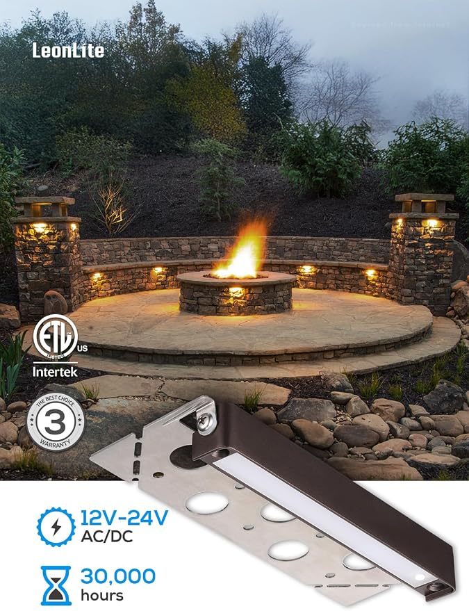 LEONLITE 8-Pack 7 Inch LED Hardscape Lighting, 3W/4W/5W, 2700K Soft White | Update Dimmable Retaining Wall Lights, Low Voltage Landscape Lighting, 12-24V AC/DC Paver Light, Outdoor Step Lights, ETL