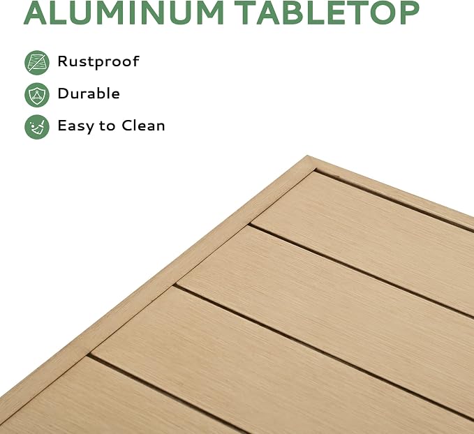 6-Person Outdoor Dining Table, Aluminum Rectangle Outdoor Dining Table with 2.2" Umbrella Hole, Rustproof Aluminum Patio Dining Table for 6, All-Weather for Garden Yard Poolside, Beige