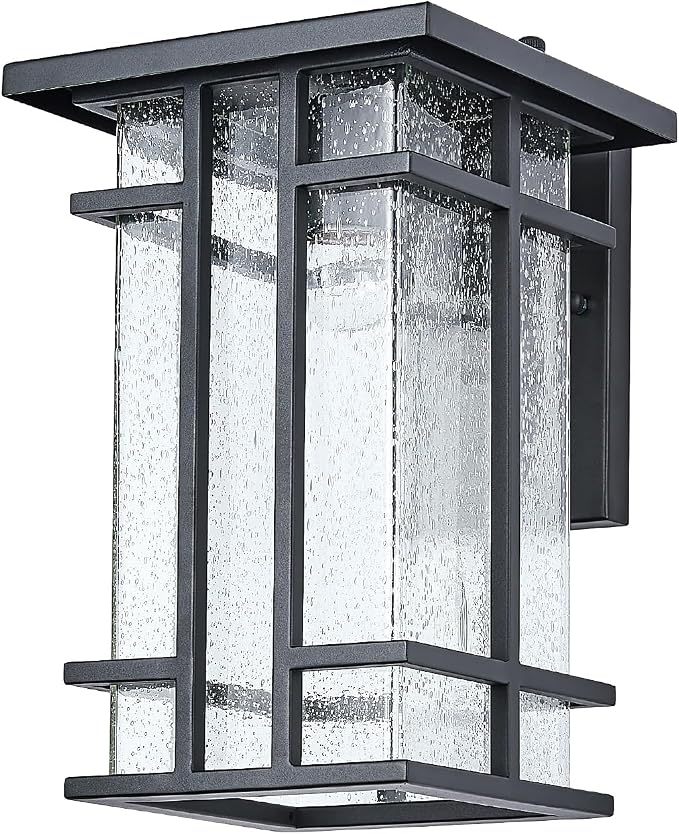 Rustic Dusk to Dawn Outdoor Wall Light Fixture 13.8"H Waterproof Exterior Wall Sconces Black Metal with Seeded Glass Sensor Outdoor Wall Lantern for House Patio Porch,Entryway,Garage Wall Lamps