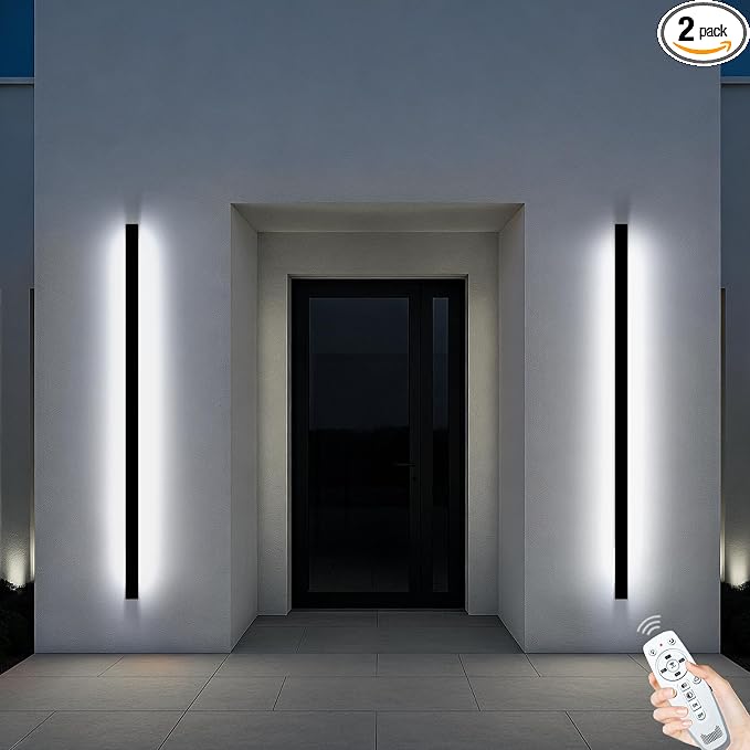 92.5 Inch Outdoor Wall Lights Set of 2, 2700-6500K Dimmable Linear Modern Wall Sconce IP65 Waterproof, Selectable Exterior Wall Lights with Remote Outside Wall Light Fixture