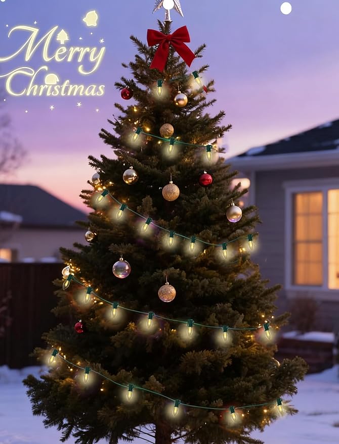 C7 Clear Christmas String Lights, 26Ft Vintage Christmas Decoration with 27 5W Clear Glass Incandescent Bulbs, Hanging Outdoor String Lights for Holiday Party Patio Roofline Wedding Xmas Decor