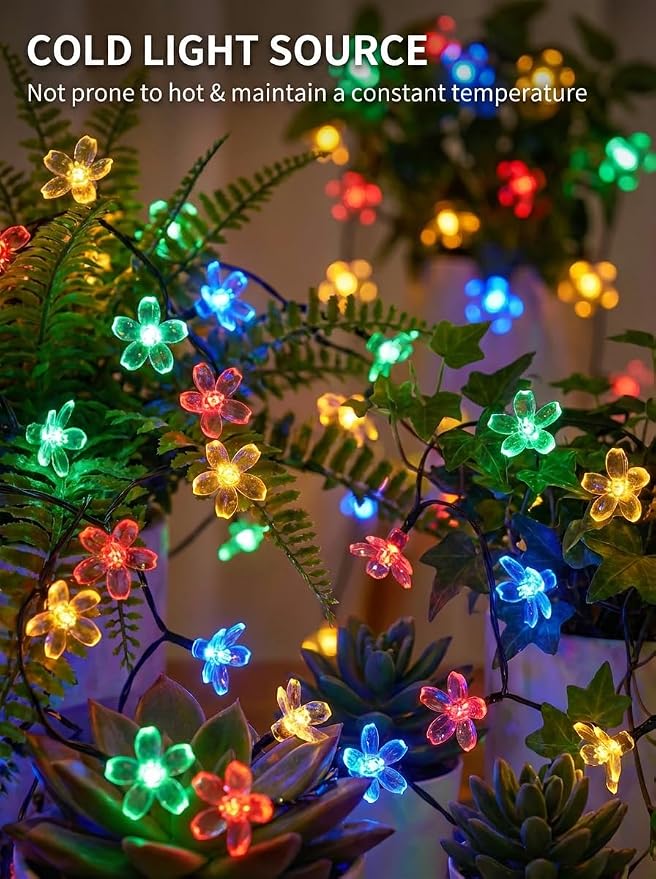 ITICdecor Solar Flower String Lights Outdoor Waterproof 50 LED Solar Powered Fairy Lights for Garden, Fence, Patio, Yard, Christmas Tree & Party Decor (Multi-Color)