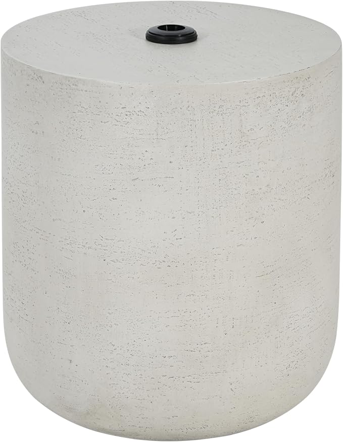 Concrete Umbrella Base with Side Table, 88 lb Sand-Fill Patio Umbrella Stand, Industrial Style Gray White Finish, Fits 32–48mm Poles, Sturdy Outdoor Umbrella Holder for Patio, Poolside, Balcony