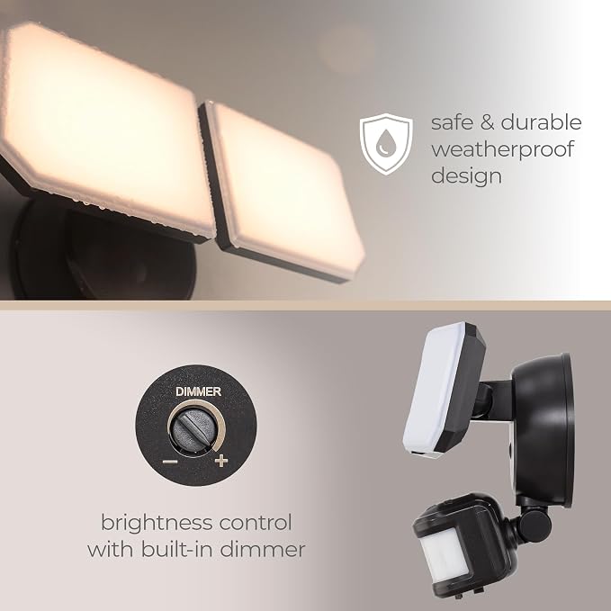 Guardian Flood and Security Wall Light with 2 Lights 2,250 Lumens 20 Watts and Programmable Motion and Photo Sensor in Black