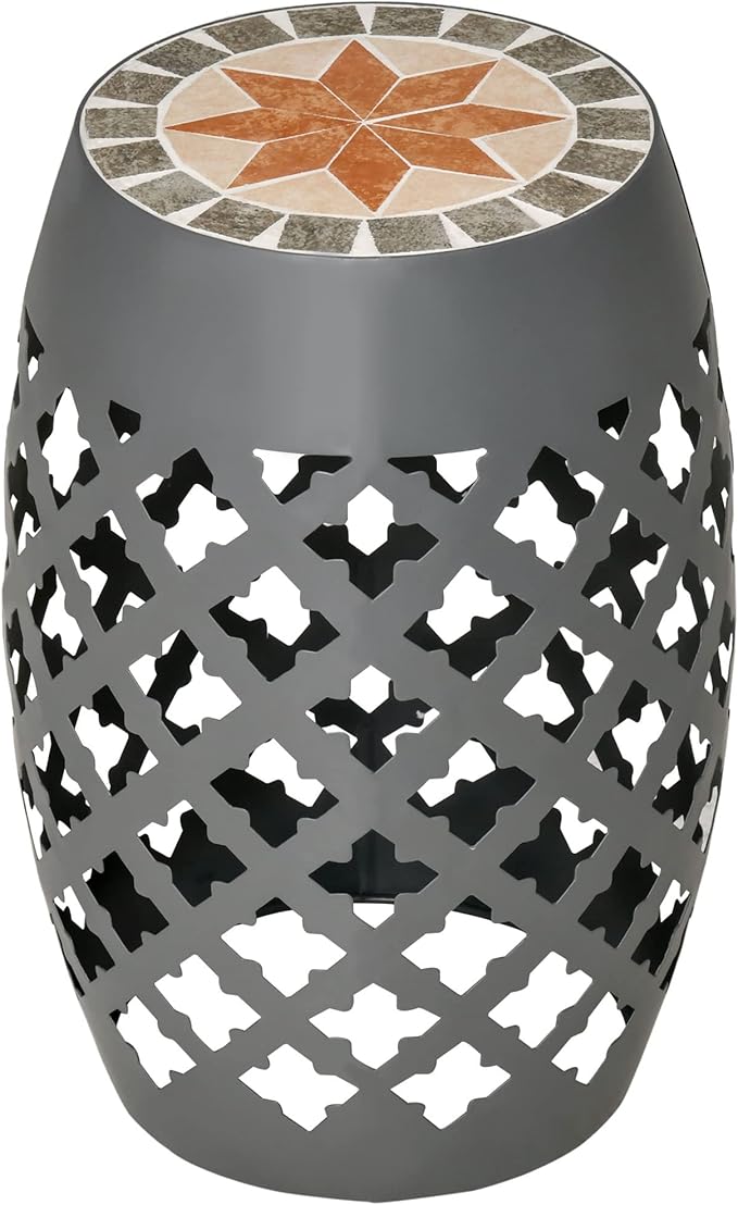 Outsunny 12" Patio Round Side Table, Outdoor Footstool, Garden Mosaic Accent Side Table, Plant Stand, Gray
