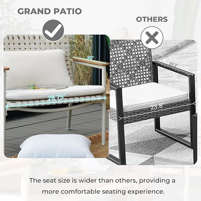 Grand patio 4-Piece Patio Conversation Set, Outdoor Wicker Sofa Set with Waterproof Cushions All-Weather Wicker Furniture Sectional Sofa for Garden, Poolside, or Backyard Relaxation-Grey