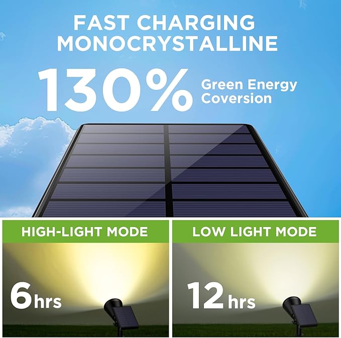 InnoGear 6 Solar Lights Outdoor Spot Garden Yard Landscape Flag, Warm White | Waterproof, Auto On/Off, Adjustable Brightness, 2 Installations, Flag Pole, Tree, Uplights, Solar Powered Spotlight, Pathway