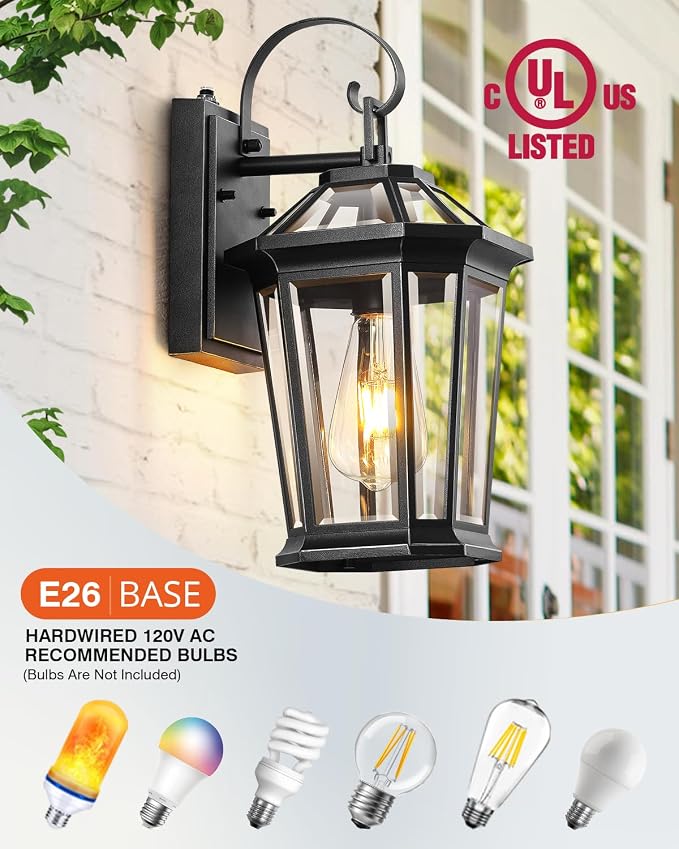 VIANIS Dusk to Dawn Porch Lights Outdoor, Black Outdoor Wall Lantern for House, 100% Anti-Rust Aluminum Outside House Light, Farmhouse Coach Lights for Garage, Front Door, Carriage Lights Exterior