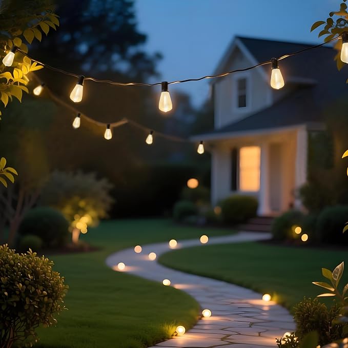 BLIATLUS 100FT Solar String Lights, Waterproof Outdoor with Remote 30+2 ST38 LED for Porch Fence